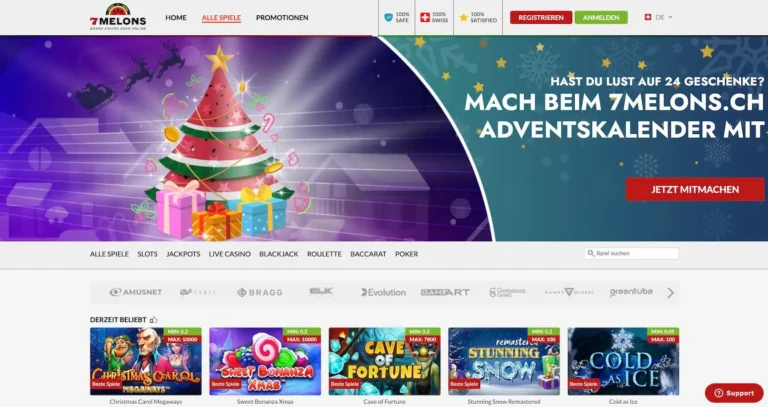 Die Homepage des Casinos 7melons.ch