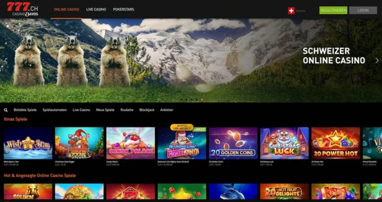 Die Homepage des Casinos casino777.ch