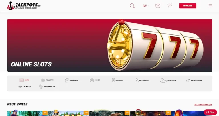 Die Homepage des Casinos jackpots.ch
