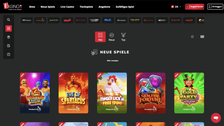 Die Homepage des Casinos pasino.ch