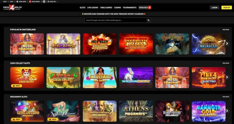 Die Homepage des Casinos swiss4win.ch