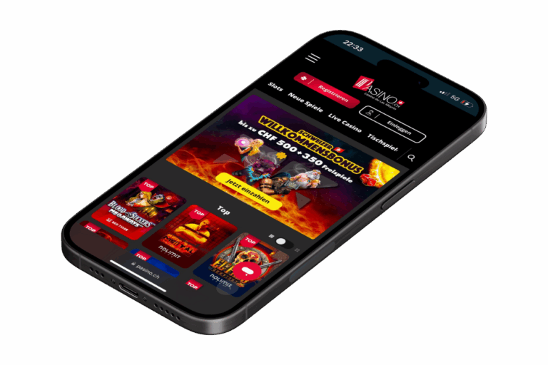 Ein Handy, auf dem die Startseite eines Online Casinos zu sehen ist.