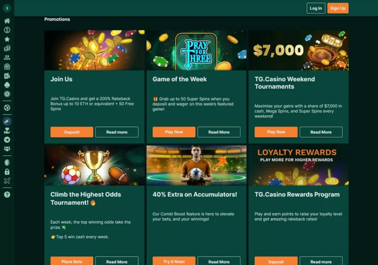 Homepage des Loyalitätsporgrammes vom Telegram Casino