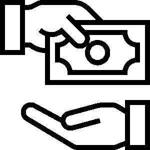 Eine Hand, die einer anderen Hand Geld gibt