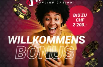 Werbebanner für den Willkommensbonus des Schweizer Online Casinos jackpots.ch