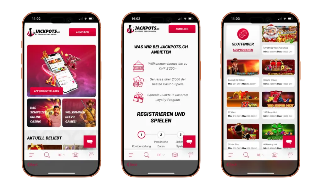 mobile view of jackpots.ch