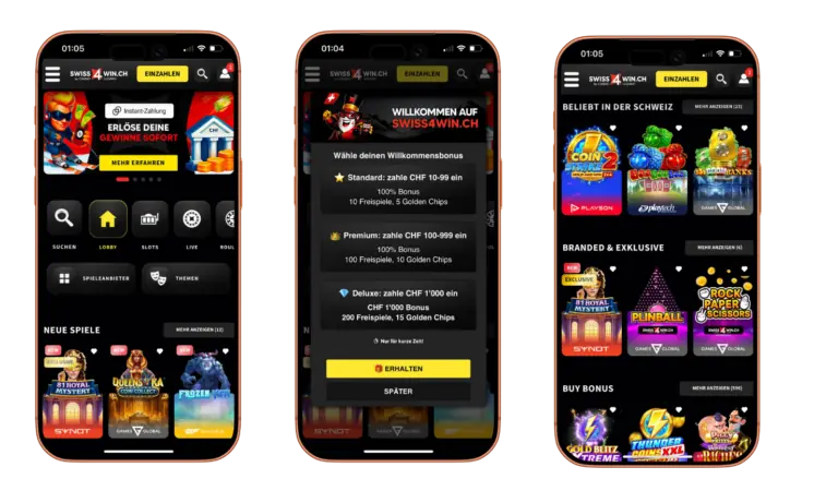 Swiss4win.ch sur mobile : Version mobile du casino en ligne suisse