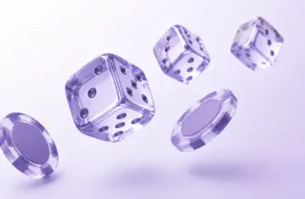 Illustration mit fallenden Würfeln und Jetons als Symbol für Craps im Online Casino