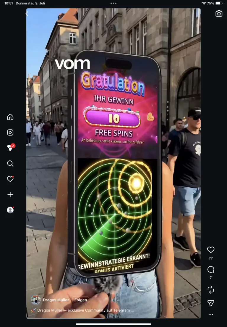 Smartphone mit Casino Werbung in einer Instagram Story