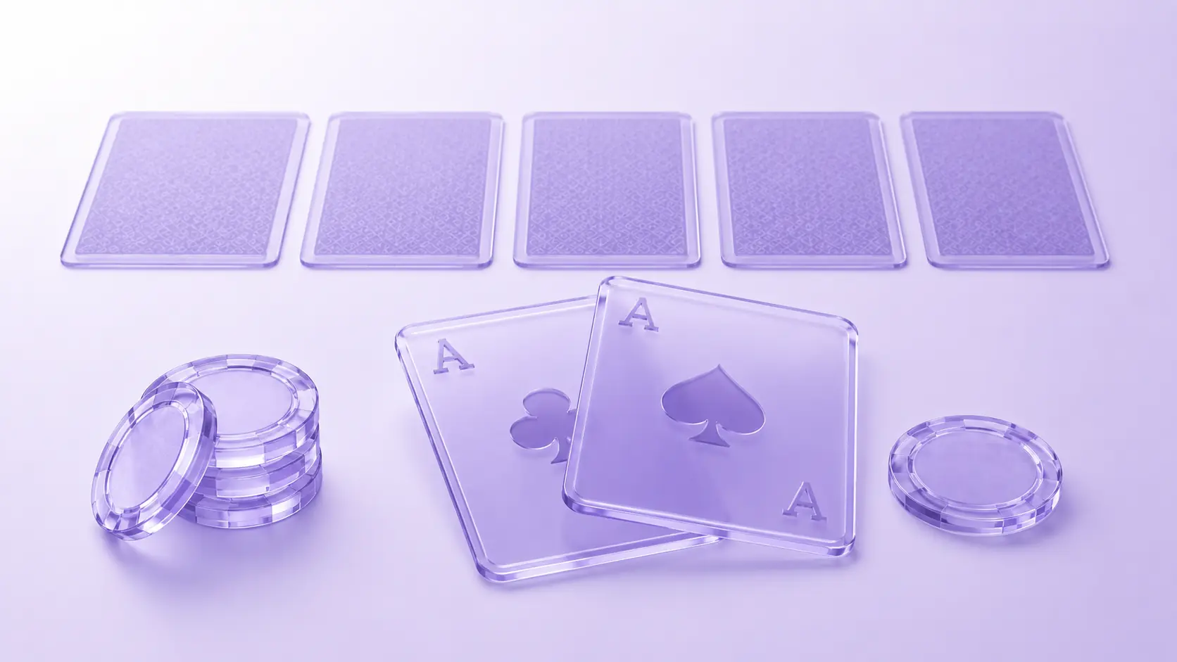 Illustration mit fünf Spielkarten, Assen und Jetons als Symbol für Poker im Online Casino