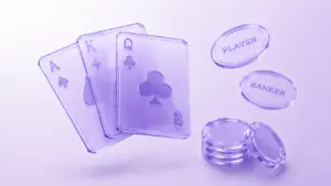 Illustration mit Spielkarten, Jetons und den Feldern Player und Banker als Symbol für Baccarat