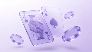 Illustration mit Bube und Ass sowie Jetons als Symbol für Blackjack im Online Casino