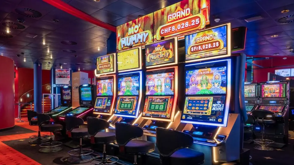 Spielautomaten mit Jackpotanzeigen in Franken im Casino Barrière Fribourg