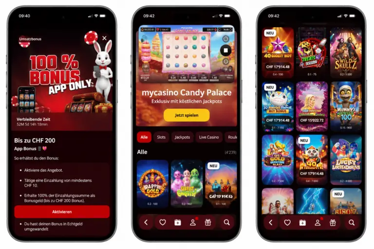 Mobile App vom schweizer Online Casino mycasino.ch