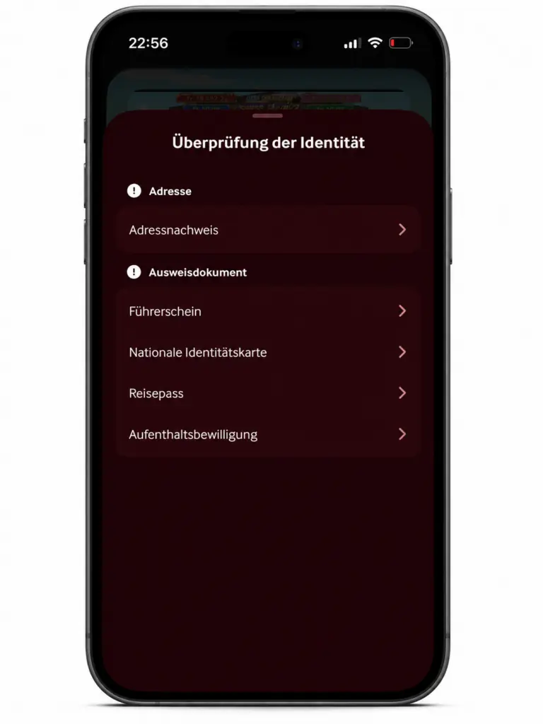 Identitätsprüfung in der mycasino App: Adressnachweis und Ausweis per Führerschein, Identitätskarte, Reisepass oder Aufenthaltsbewilligung