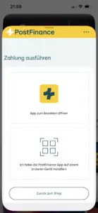 PostFinance Einzahlung bei mycasino.ch: Zahlung ausführen über die PostFinance App oder per QR Code auf einem anderen Gerät