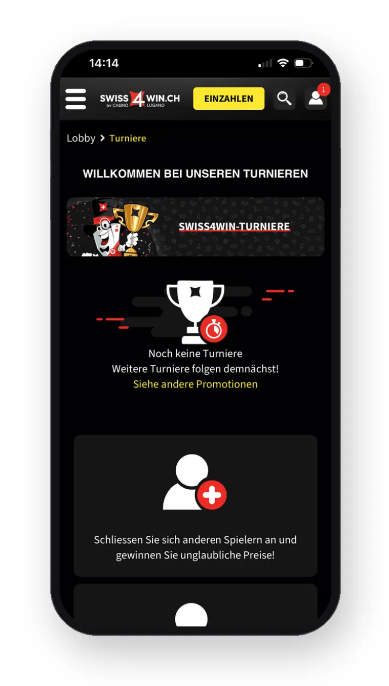 Turnierbereich bei Swiss4win.ch: aktuell keine Turniere, weitere folgen demnächst
